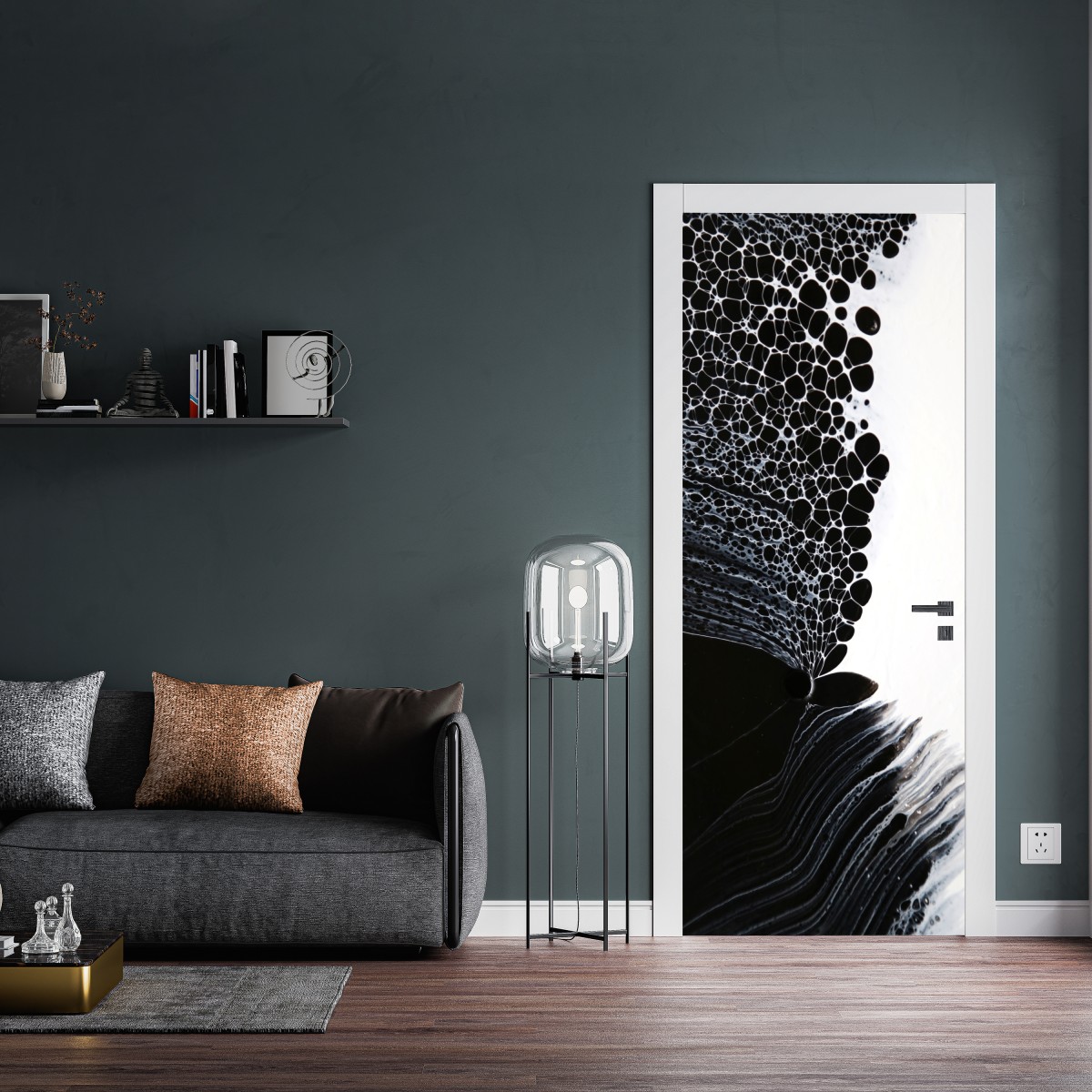 Naklejka na drzwi monochromatyczny przepływ komórek – Wallissimo® Naklejka na drzwi monochromatyczny przepływ komórek – Wallissimo®