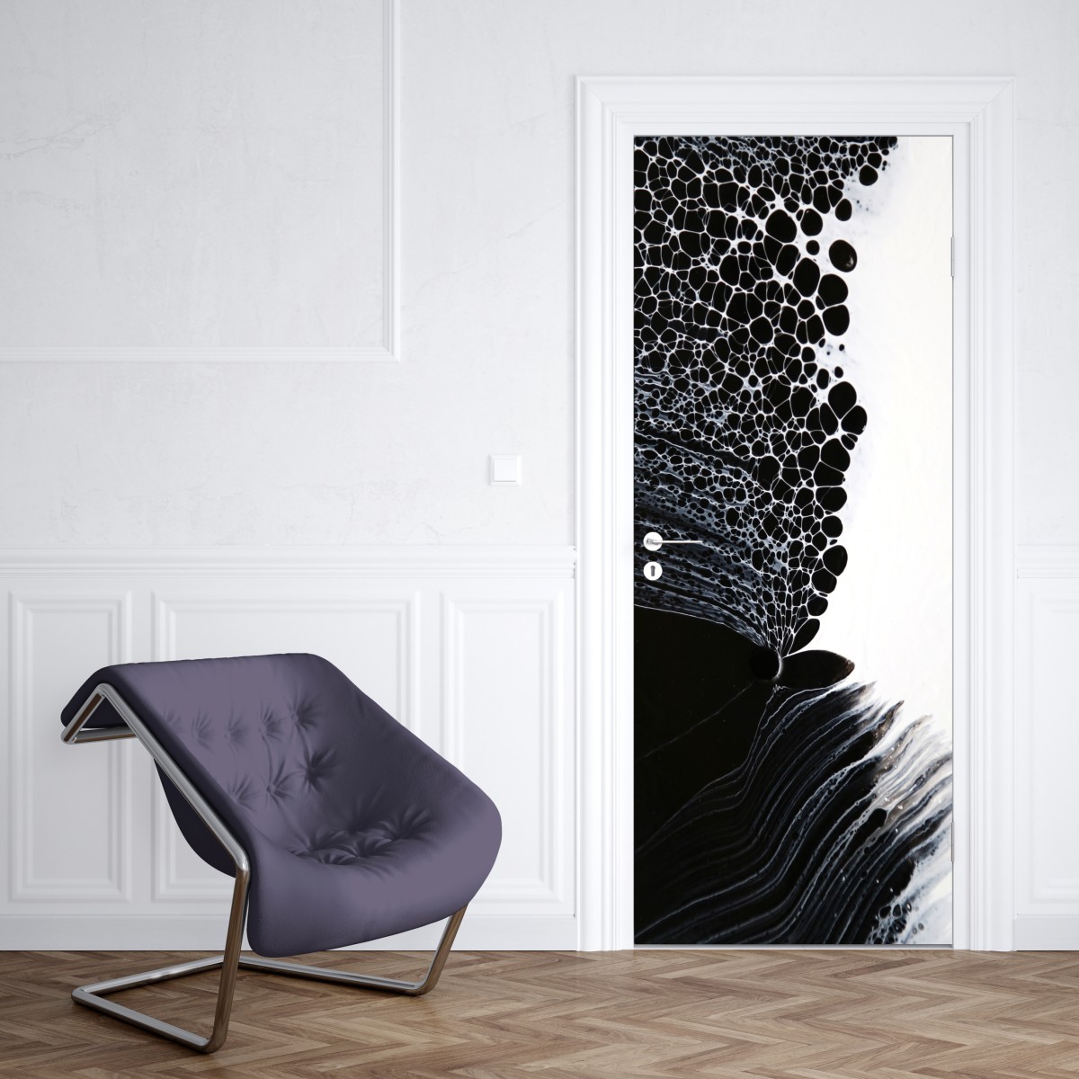 Naklejka na drzwi monochromatyczny przepływ komórek – Wallissimo® Naklejka na drzwi monochromatyczny przepływ komórek – Wallissimo®