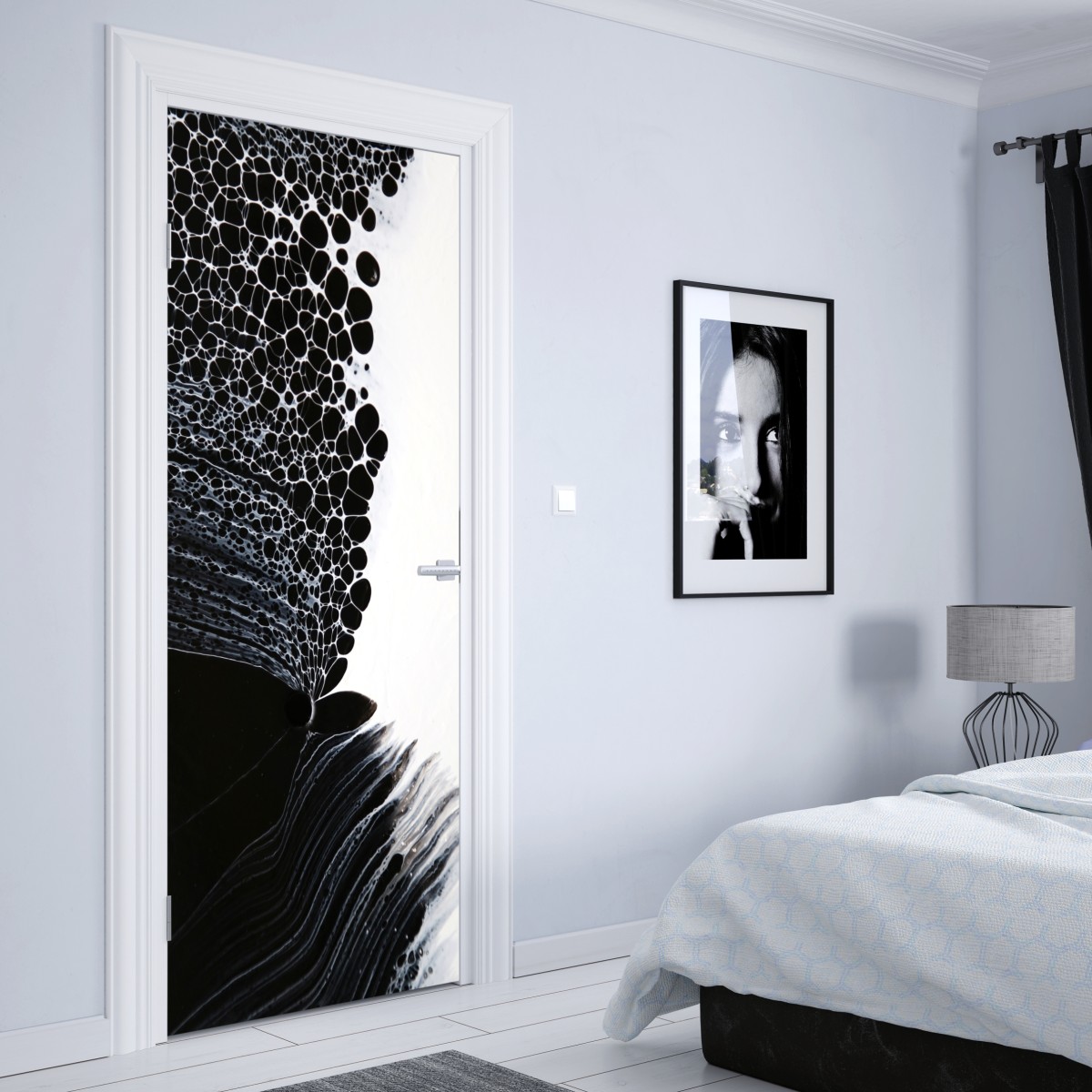 Naklejka na drzwi monochromatyczny przepływ komórek – Wallissimo® Naklejka na drzwi monochromatyczny przepływ komórek – Wallissimo®