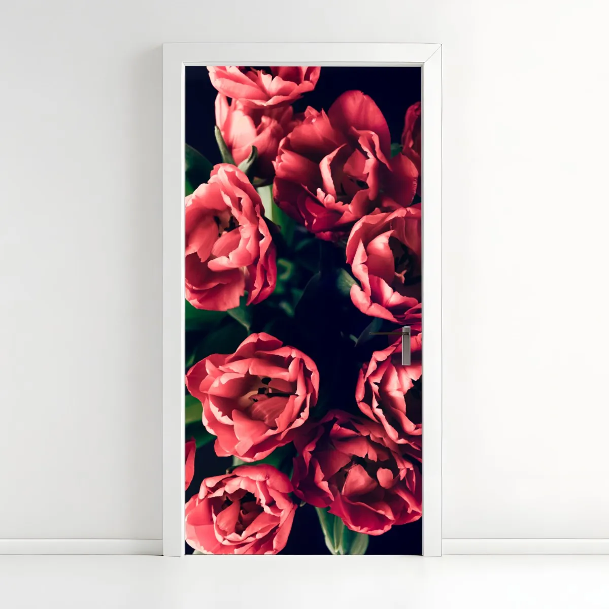 Naklejka na drzwi nastrojowy różowy bukiet tulipanów – Wallissimo® Naklejka na drzwi nastrojowy różowy bukiet tulipanów – Wallissimo®