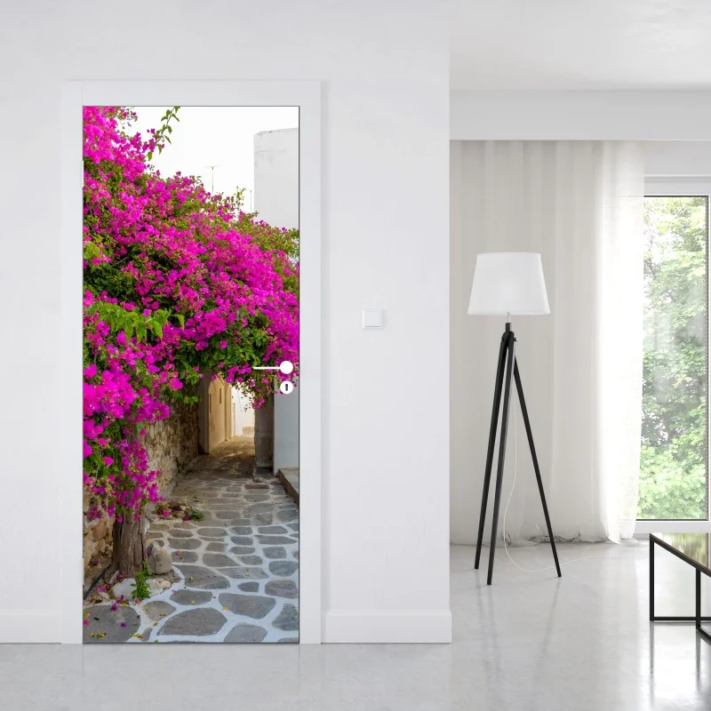 Naklejka na drzwi wzór damaskowy w odcieniach złota i granatu – Wallissimo®