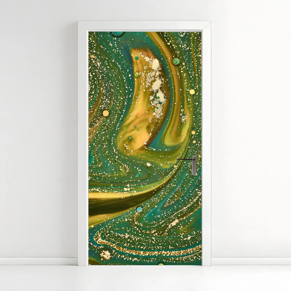 Naklejka na drzwi zielono-złota płynna marmurkowa grafika – Wallissimo® Naklejka na drzwi zielono-złota płynna marmurkowa grafika – Wallissimo®