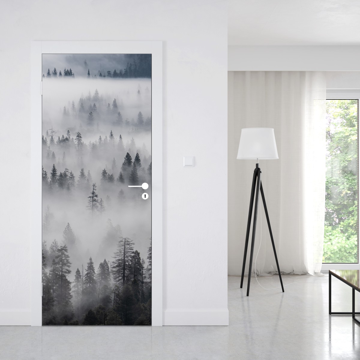 Naklejka na drzwi mglisty las sosnowy – Wallissimo® Naklejka na drzwi mglisty las sosnowy – Wallissimo®
