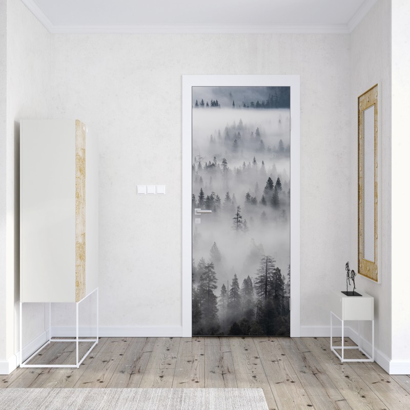 Naklejka na drzwi mglisty las sosnowy – Wallissimo® Naklejka na drzwi mglisty las sosnowy – Wallissimo®