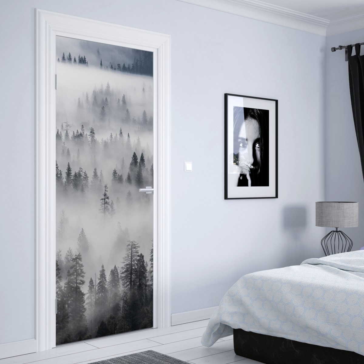 Naklejka na drzwi mglisty las sosnowy – Wallissimo® Naklejka na drzwi mglisty las sosnowy – Wallissimo®