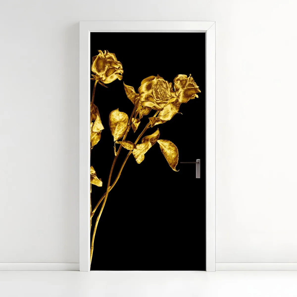 Naklejka na drzwi złote róże na czarnym tle – Wallissimo® Naklejka na drzwi złote róże na czarnym tle – Wallissimo®