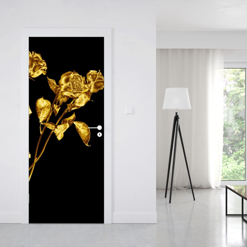 Naklejka na drzwi złote róże na czarnym tle – Wallissimo® Naklejka na drzwi złote róże na czarnym tle – Wallissimo®