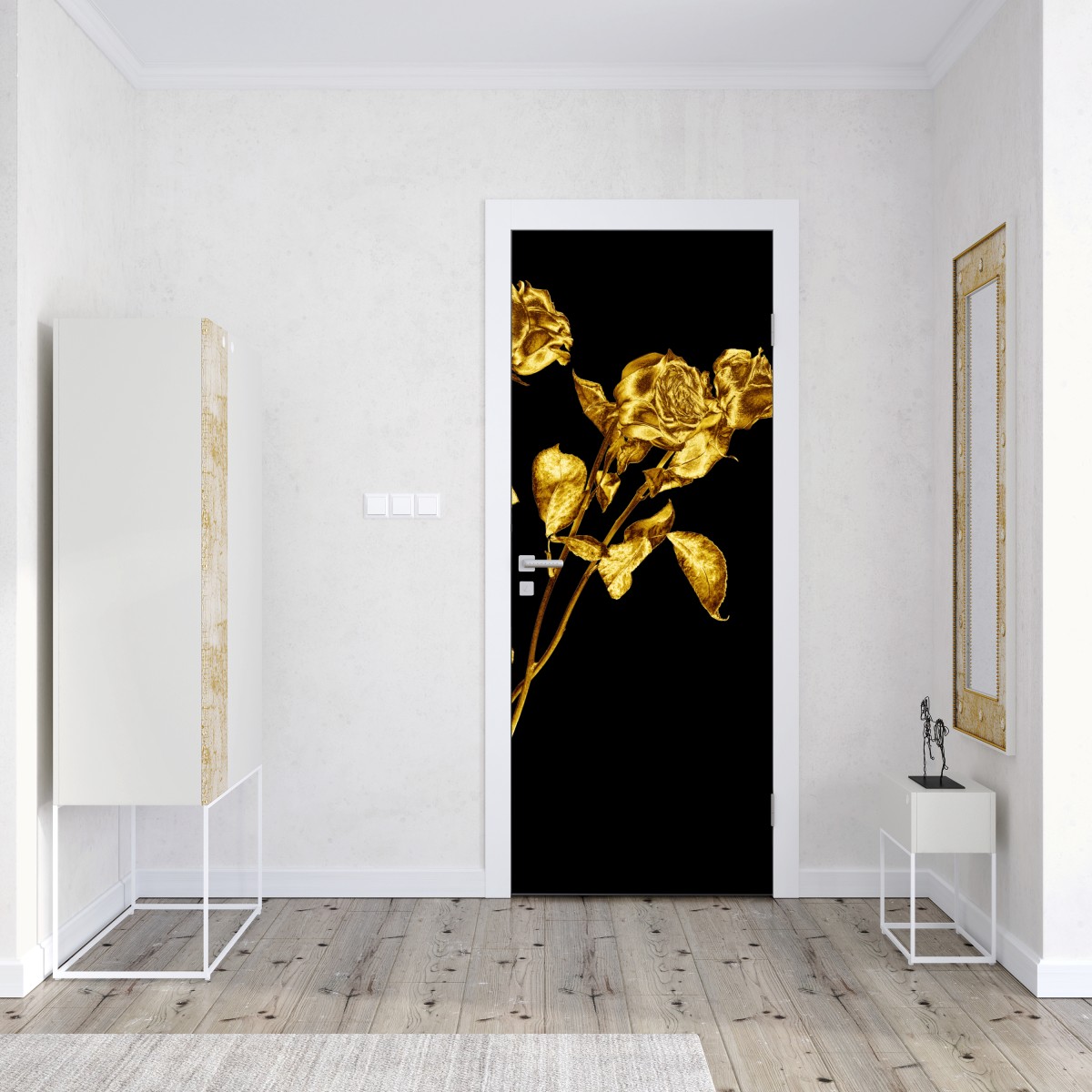Naklejka na drzwi złote róże na czarnym tle – Wallissimo® Naklejka na drzwi złote róże na czarnym tle – Wallissimo®
