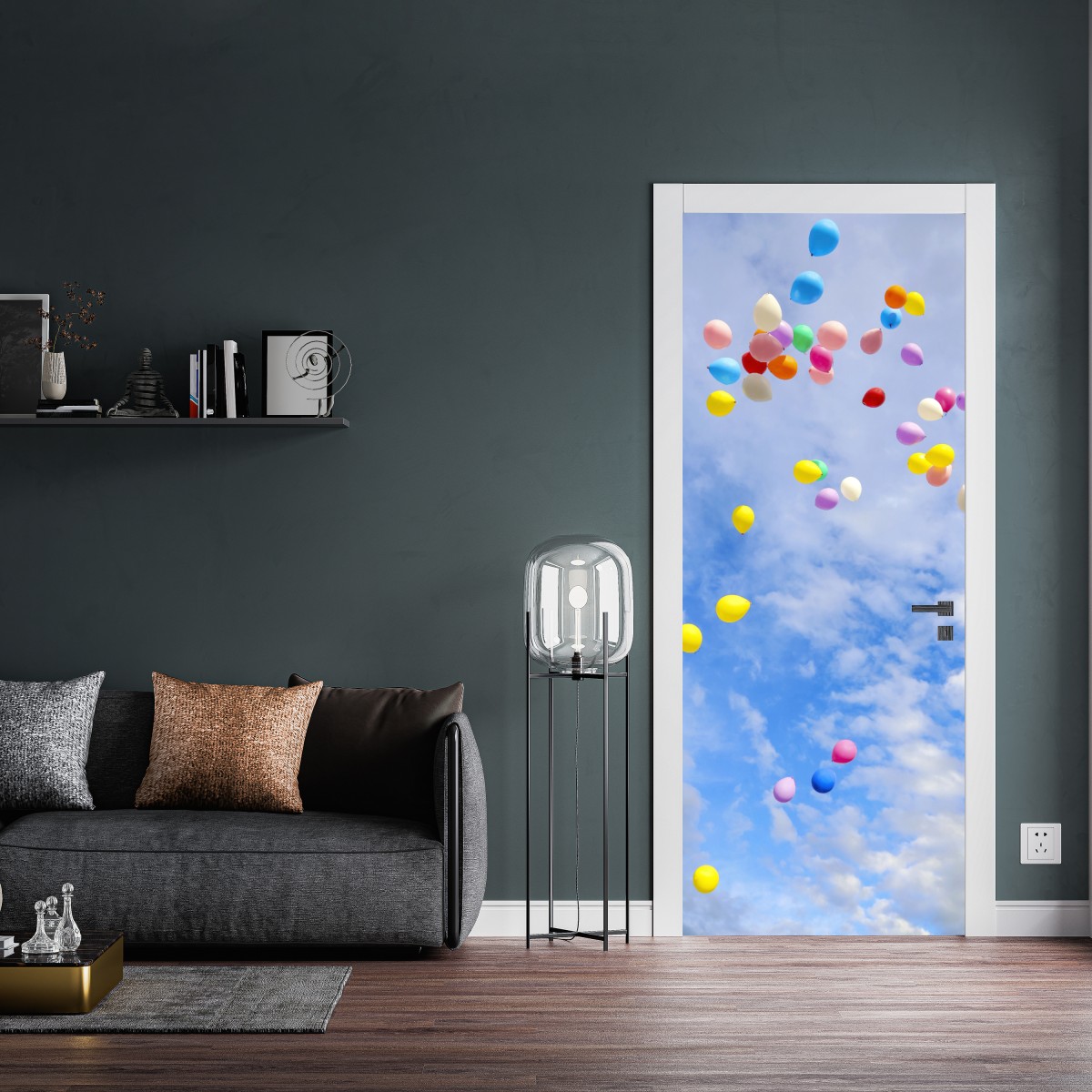 Naklejka na drzwi kolorowe balony unoszące się w niebie – Wallissimo® Naklejka na drzwi kolorowe balony unoszące się w niebie – Wallissimo®