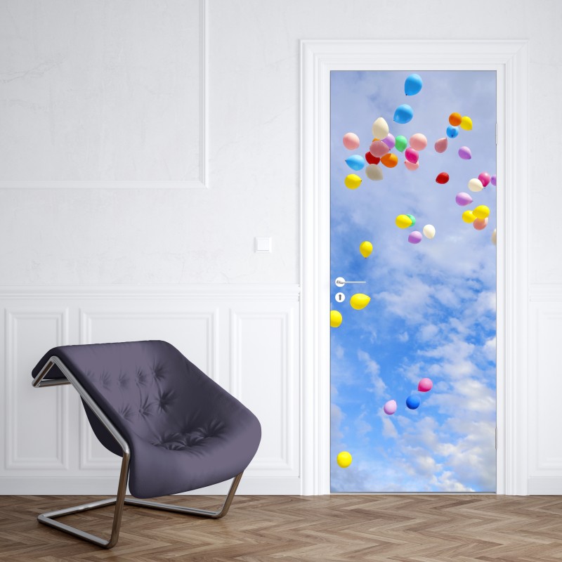 Naklejka na drzwi kolorowe balony unoszące się w niebie – Wallissimo® Naklejka na drzwi kolorowe balony unoszące się w niebie – Wallissimo®