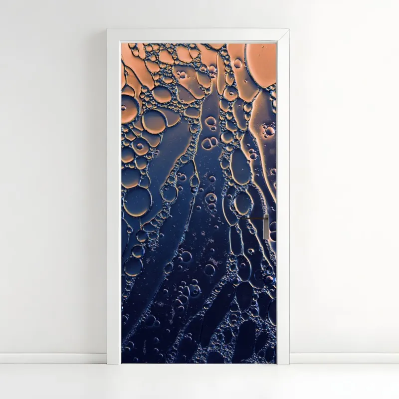 Naklejka na drzwi niebiesko-złote abstrakcyjne bąbelki