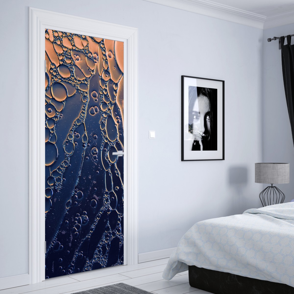 Naklejka na drzwi niebiesko-złote abstrakcyjne bąbelki – Wallissimo® Naklejka na drzwi niebiesko-złote abstrakcyjne bąbelki – Wallissimo®