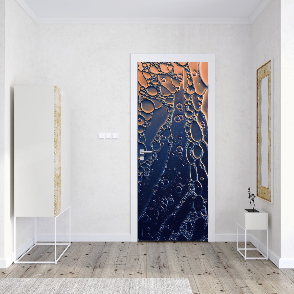 Naklejka na drzwi niebiesko-złote abstrakcyjne bąbelki – Wallissimo® Naklejka na drzwi niebiesko-złote abstrakcyjne bąbelki – Wallissimo®