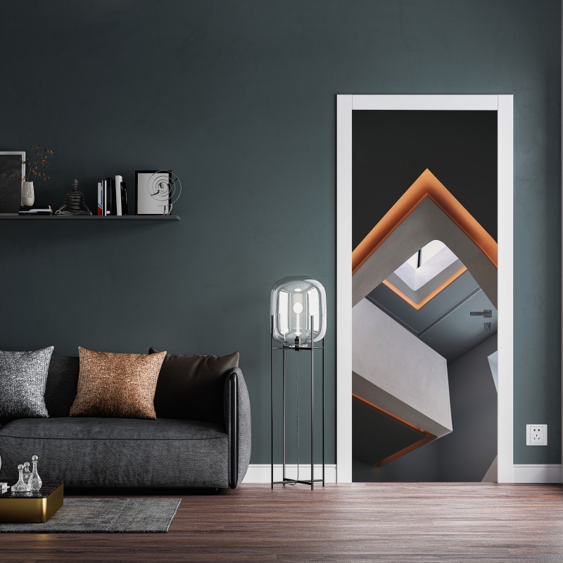 Naklejka na drzwi minimalistyczne geometryczne wnętrze z świetlikiem – Wallissimo® Naklejka na drzwi minimalistyczne geometryczne wnętrze z świetlikiem – Wallissimo®