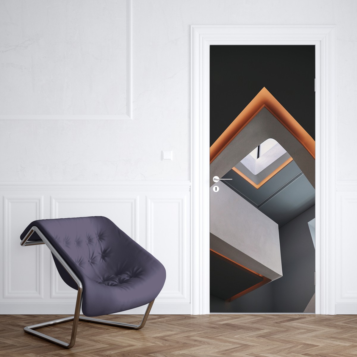 Naklejka na drzwi minimalistyczne geometryczne wnętrze z świetlikiem – Wallissimo® Naklejka na drzwi minimalistyczne geometryczne wnętrze z świetlikiem – Wallissimo®