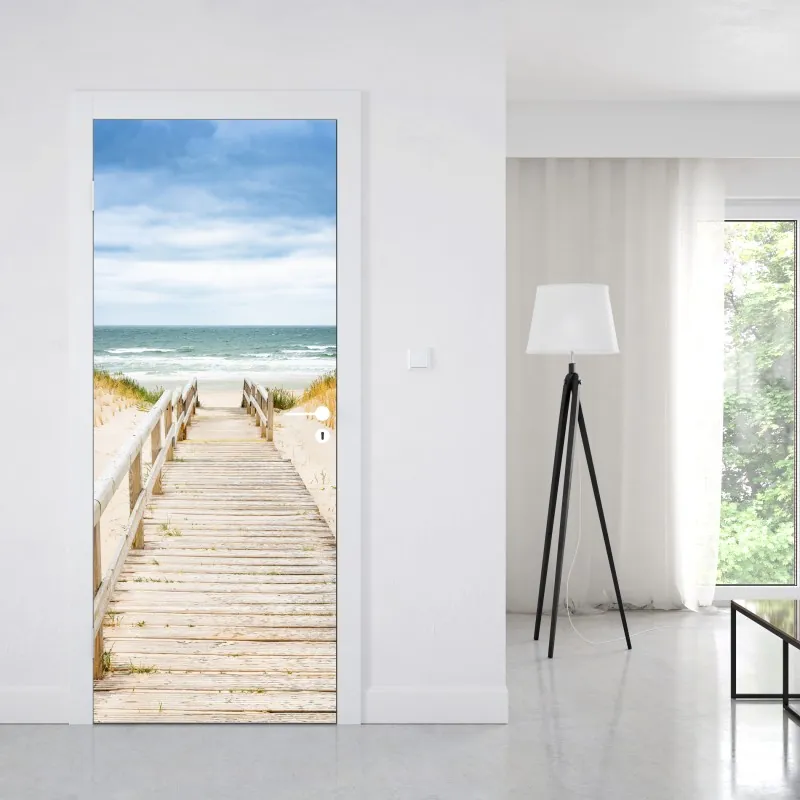 Naklejka na drzwi wodospady spływające po klifach fiordu – Wallissimo®