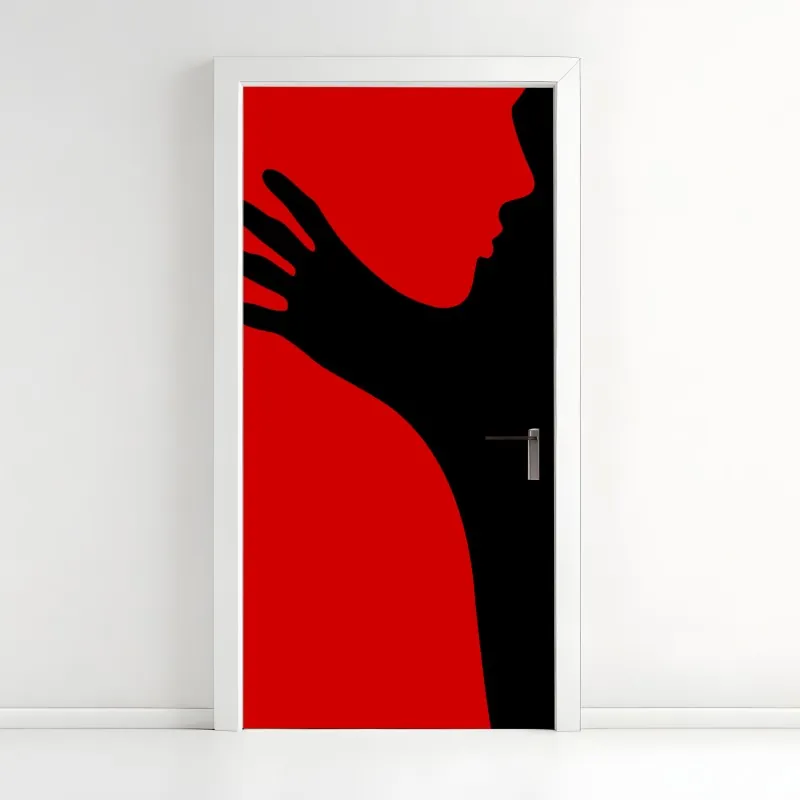 Naklejka na drzwi odważna czerwono-czarna sylwetka