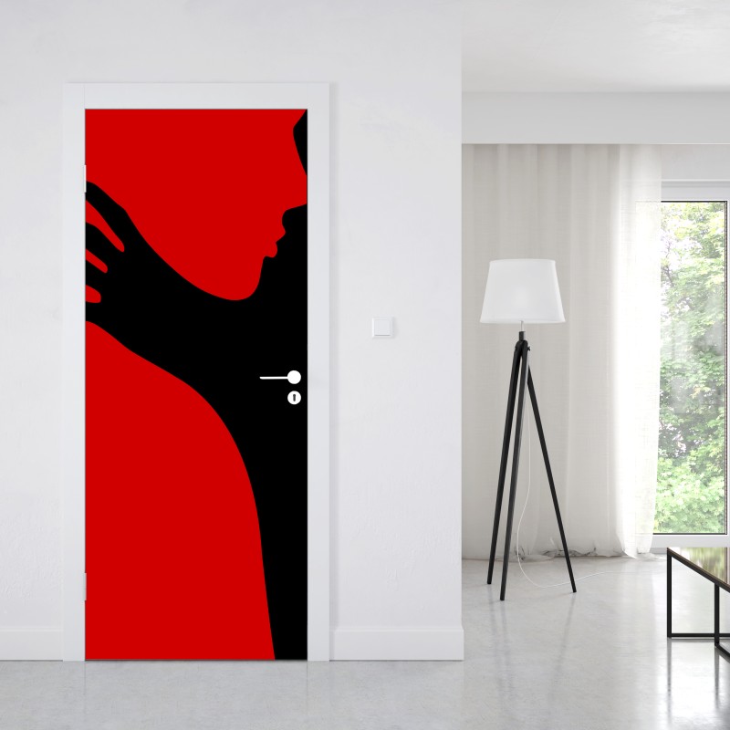 Naklejka na drzwi odważna czerwono-czarna sylwetka – Wallissimo® Naklejka na drzwi odważna czerwono-czarna sylwetka – Wallissimo®