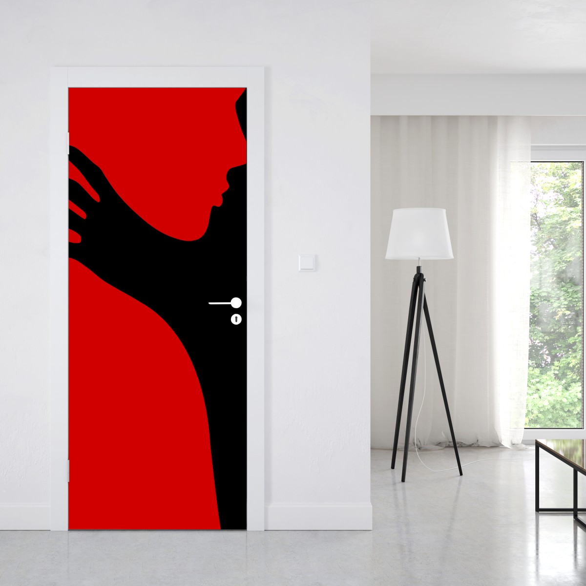 Naklejka na drzwi odważna czerwono-czarna sylwetka – Wallissimo® Naklejka na drzwi odważna czerwono-czarna sylwetka – Wallissimo®