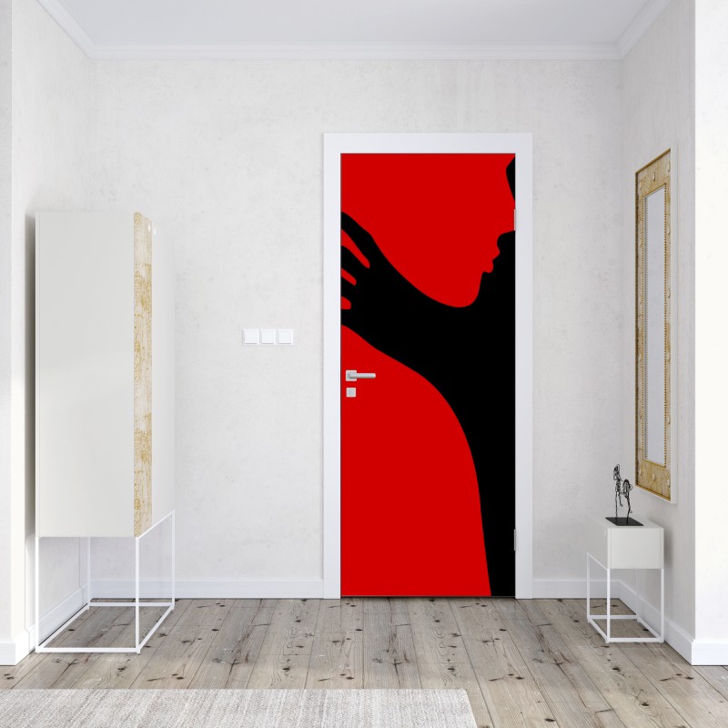 Naklejka na drzwi odważna czerwono-czarna sylwetka – Wallissimo® Naklejka na drzwi odważna czerwono-czarna sylwetka – Wallissimo®