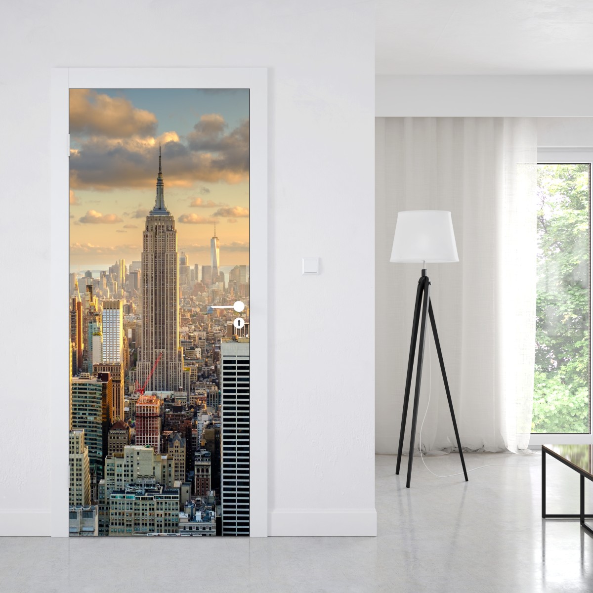 Naklejka na drzwi panorama Nowego Jorku o zachodzie słońca – Wallissimo® Naklejka na drzwi panorama Nowego Jorku o zachodzie słońca – Wallissimo®