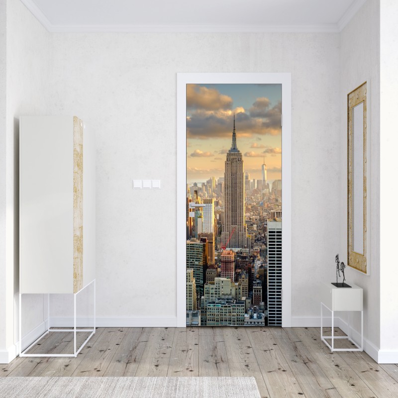 Naklejka na drzwi panorama Nowego Jorku o zachodzie słońca – Wallissimo® Naklejka na drzwi panorama Nowego Jorku o zachodzie słońca – Wallissimo®
