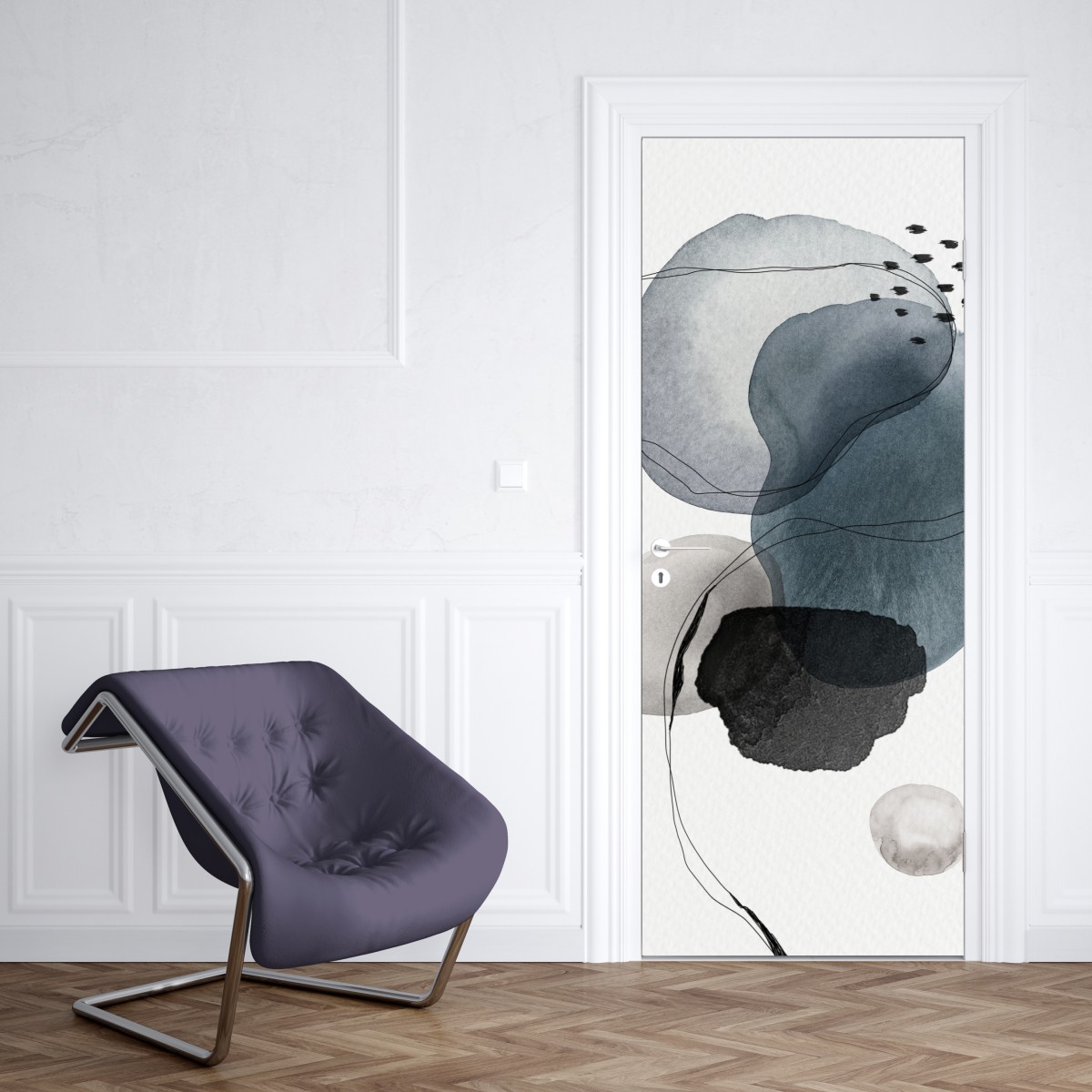 Naklejka na drzwi spokojne niebieskie akwarelowe kule – Wallissimo® Naklejka na drzwi spokojne niebieskie akwarelowe kule – Wallissimo®