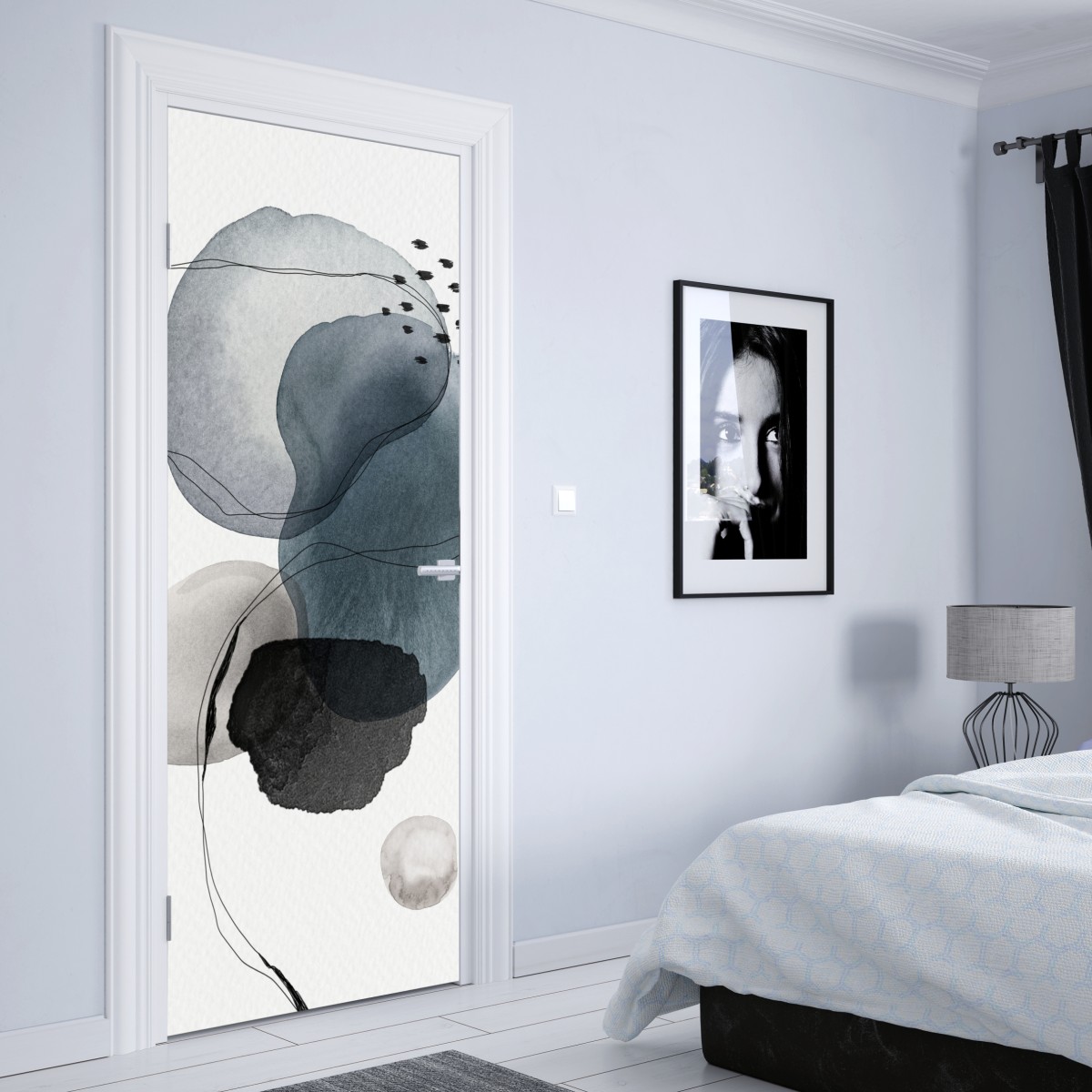 Naklejka na drzwi spokojne niebieskie akwarelowe kule – Wallissimo® Naklejka na drzwi spokojne niebieskie akwarelowe kule – Wallissimo®