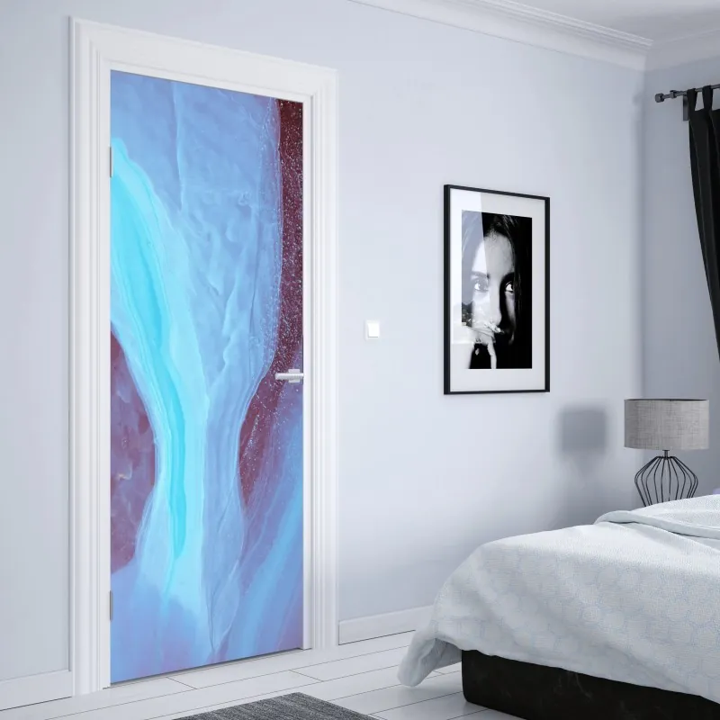 Naklejka na drzwi elegancki motyw art deco w odcieniach bordo i koralu – Wallissimo®