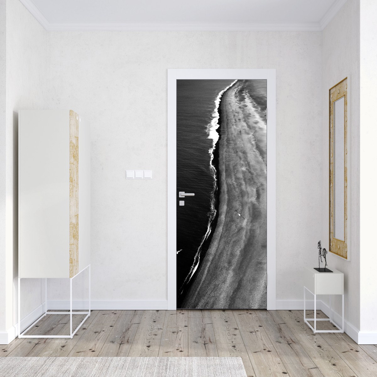 Naklejka na drzwi monochromatyczne wybrzeże z lotu ptaka – Wallissimo® Naklejka na drzwi monochromatyczne wybrzeże z lotu ptaka – Wallissimo®