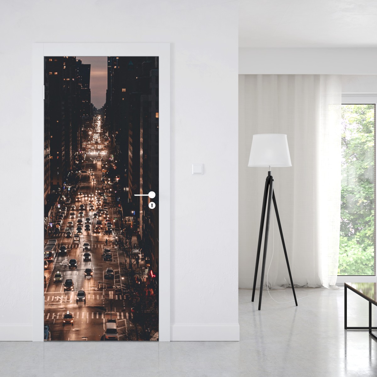 Naklejka na drzwi Manhattan nocna aleja – Wallissimo® Naklejka na drzwi Manhattan nocna aleja – Wallissimo®