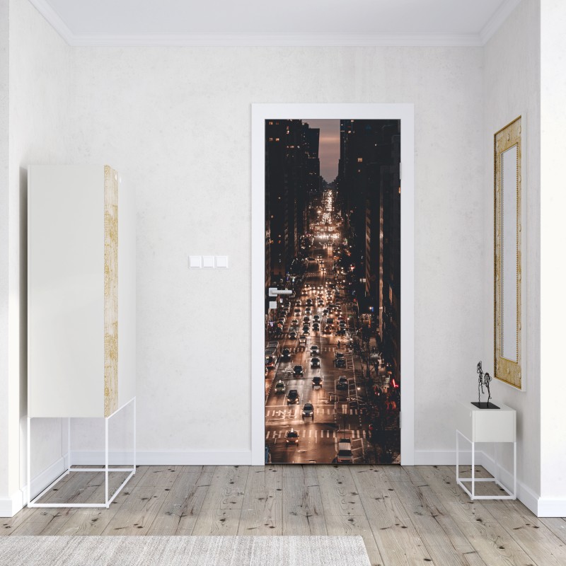 Naklejka na drzwi Manhattan nocna aleja – Wallissimo® Naklejka na drzwi Manhattan nocna aleja – Wallissimo®