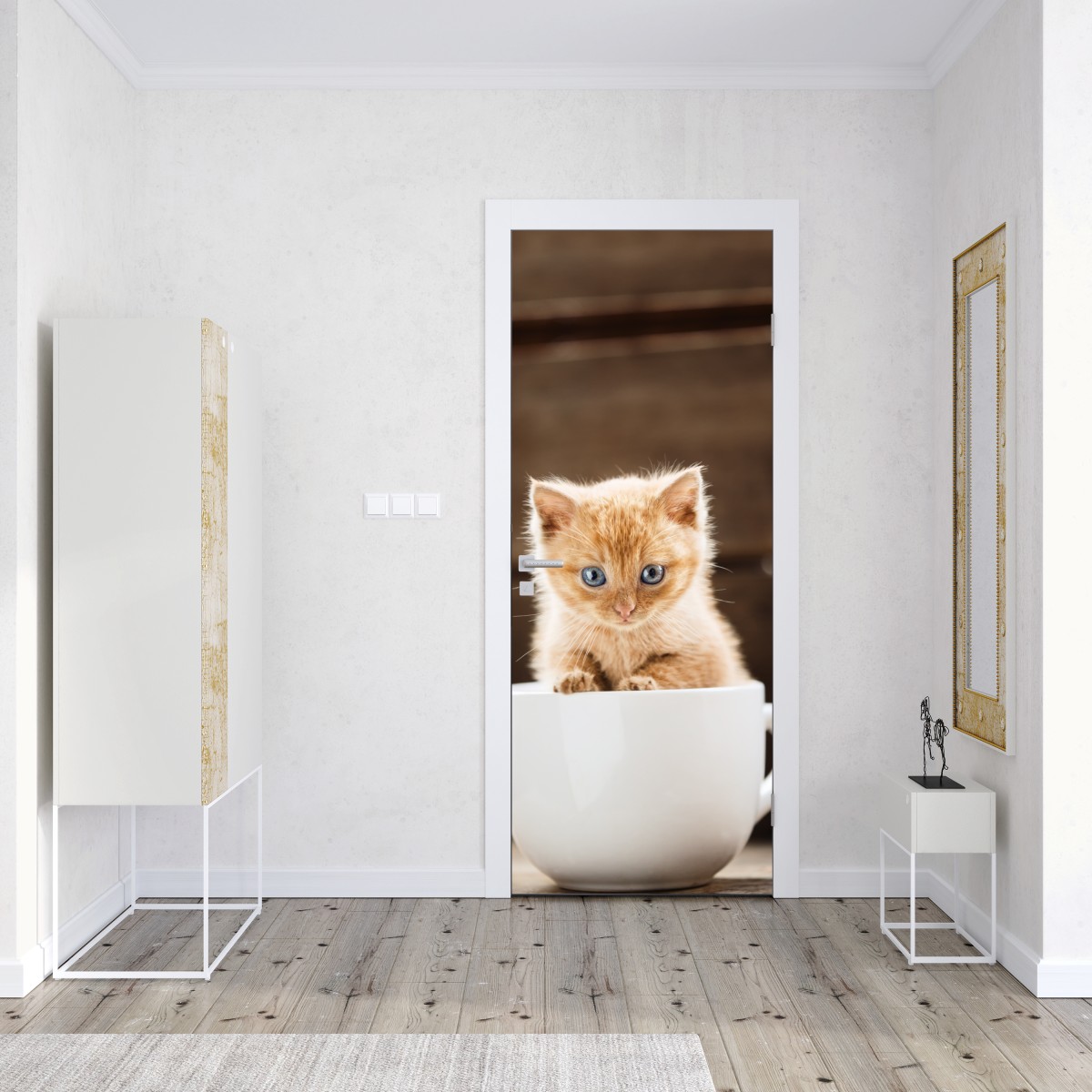 Naklejka na drzwi rudy kociak w filiżance – Wallissimo® Naklejka na drzwi rudy kociak w filiżance – Wallissimo®