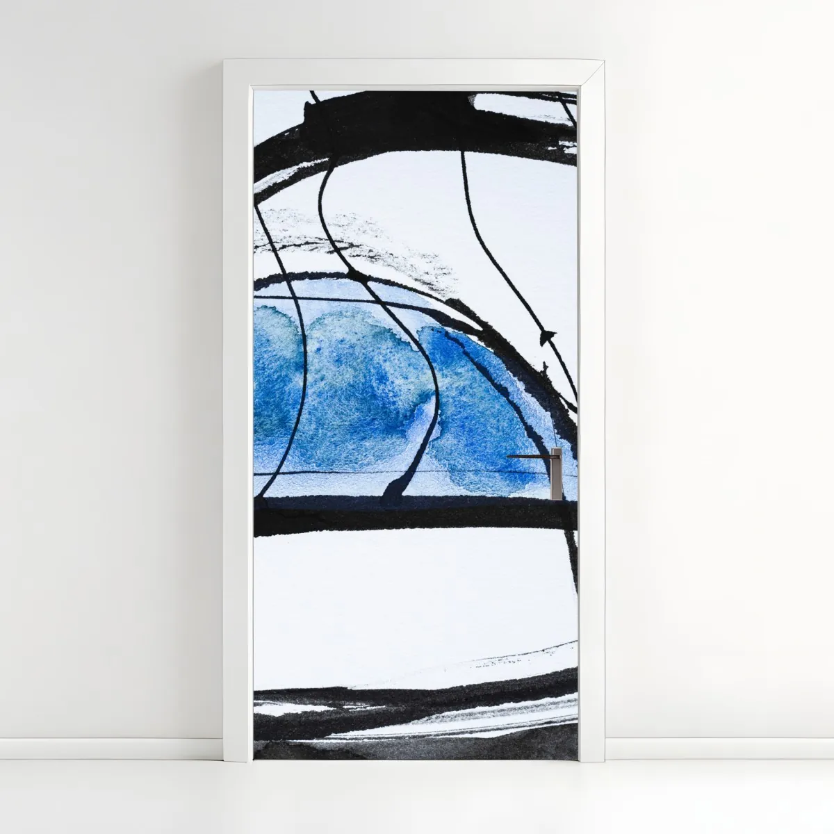 Naklejka na drzwi niebieska abstrakcja tuszem i akwarelą – Wallissimo® Naklejka na drzwi niebieska abstrakcja tuszem i akwarelą – Wallissimo®