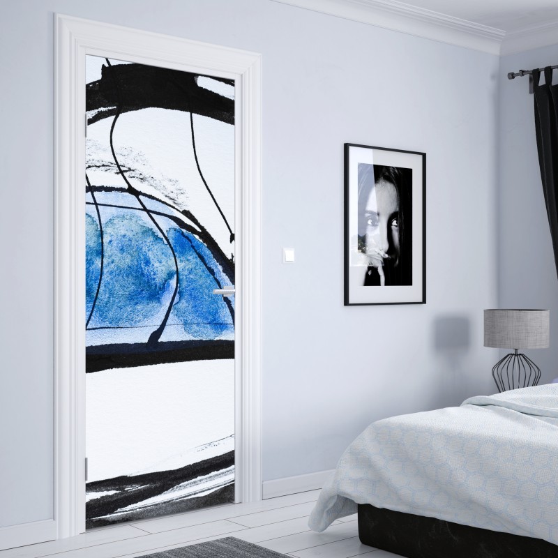 Naklejka na drzwi niebieska abstrakcja tuszem i akwarelą – Wallissimo® Naklejka na drzwi niebieska abstrakcja tuszem i akwarelą – Wallissimo®