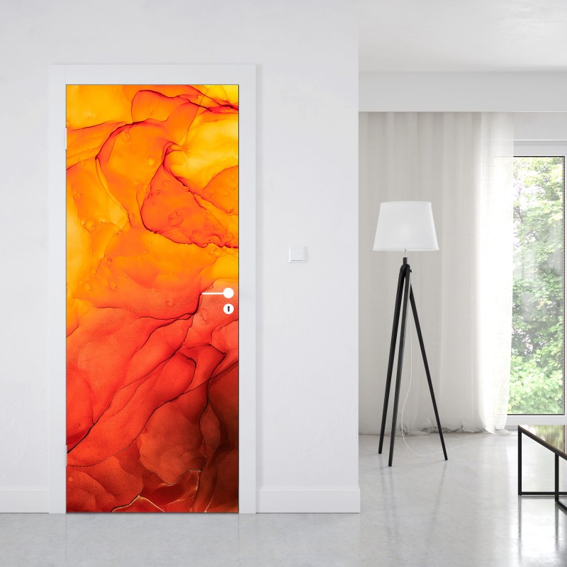 Naklejka na drzwi abstrakcja alkoholowa w odcieniach pomarańczy – Wallissimo® Naklejka na drzwi abstrakcja alkoholowa w odcieniach pomarańczy – Wallissimo®