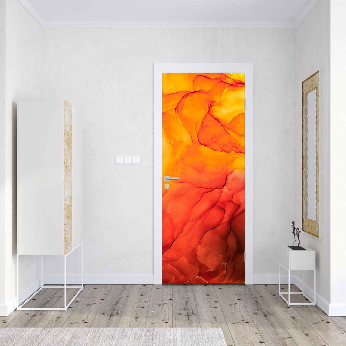 Naklejka na drzwi abstrakcja alkoholowa w odcieniach pomarańczy – Wallissimo® Naklejka na drzwi abstrakcja alkoholowa w odcieniach pomarańczy – Wallissimo®
