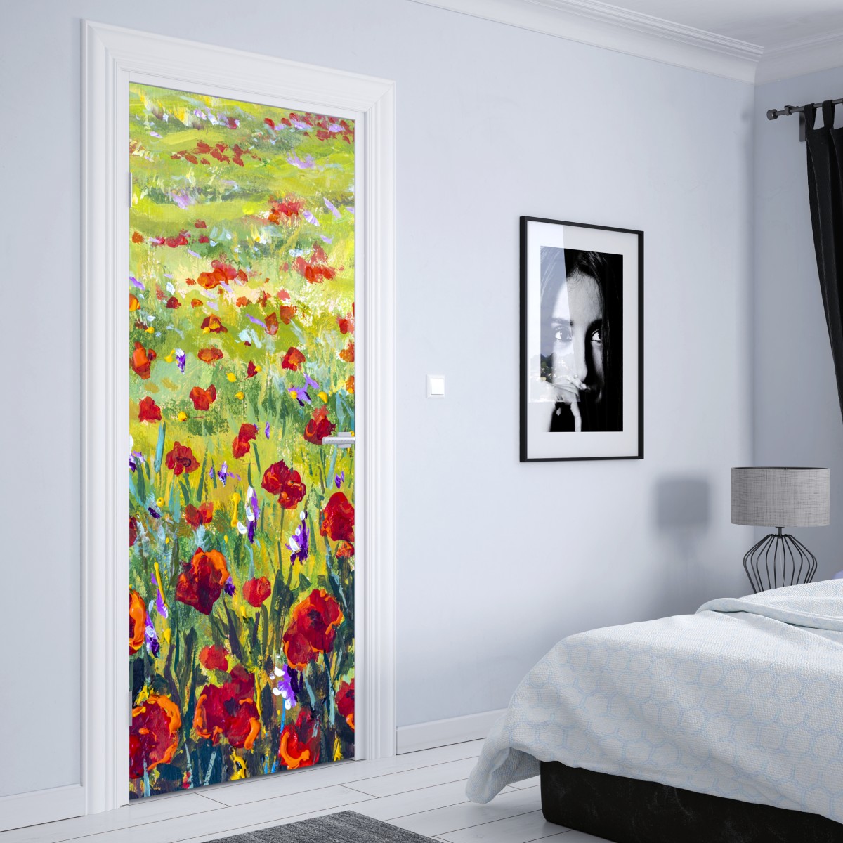 Naklejka na drzwi impresjonistyczna łąka z makami – Wallissimo® Naklejka na drzwi impresjonistyczna łąka z makami – Wallissimo®