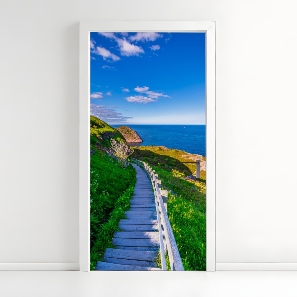 Door sticker coastal boardwalk overlooking blue ocean – Wallissimo®