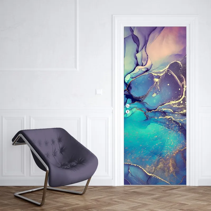 Naklejka na drzwi tropikalny wzór kwiatowy z hibiskusem i plumerią – Wallissimo®