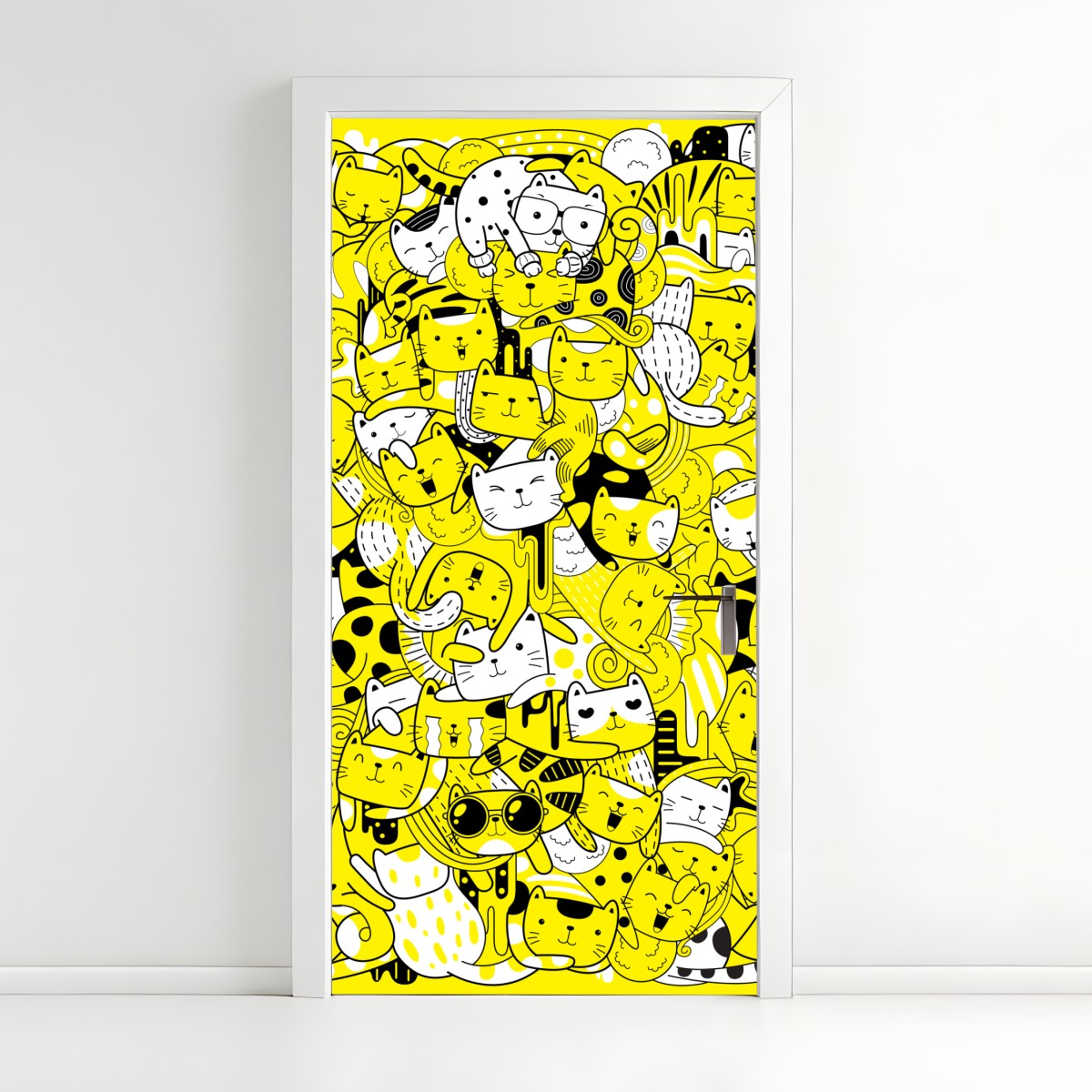 Door sticker playful yellow cat collage – Wallissimo®