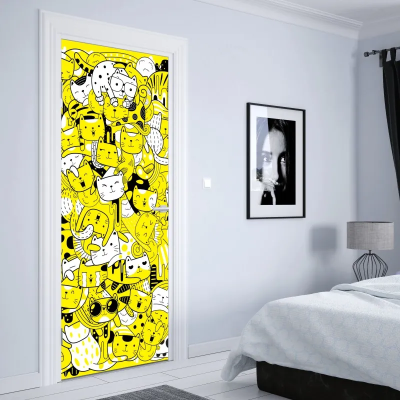 Naklejka na drzwi biały rozprysk na czarnym tle – Wallissimo®