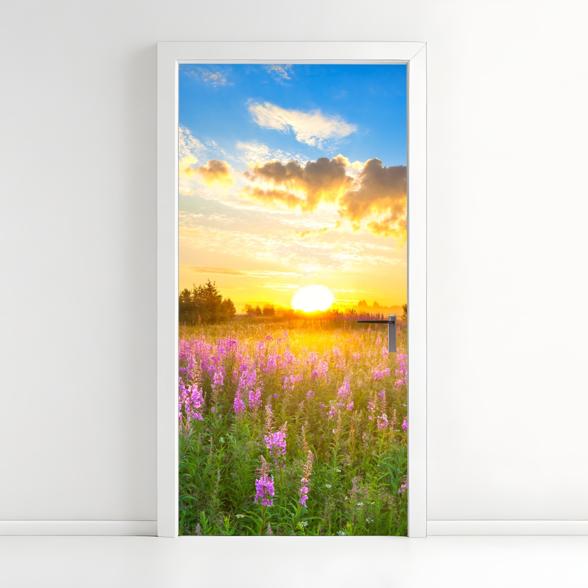 Door sticker sunrise in a purple wildflower meadow – Wallissimo®