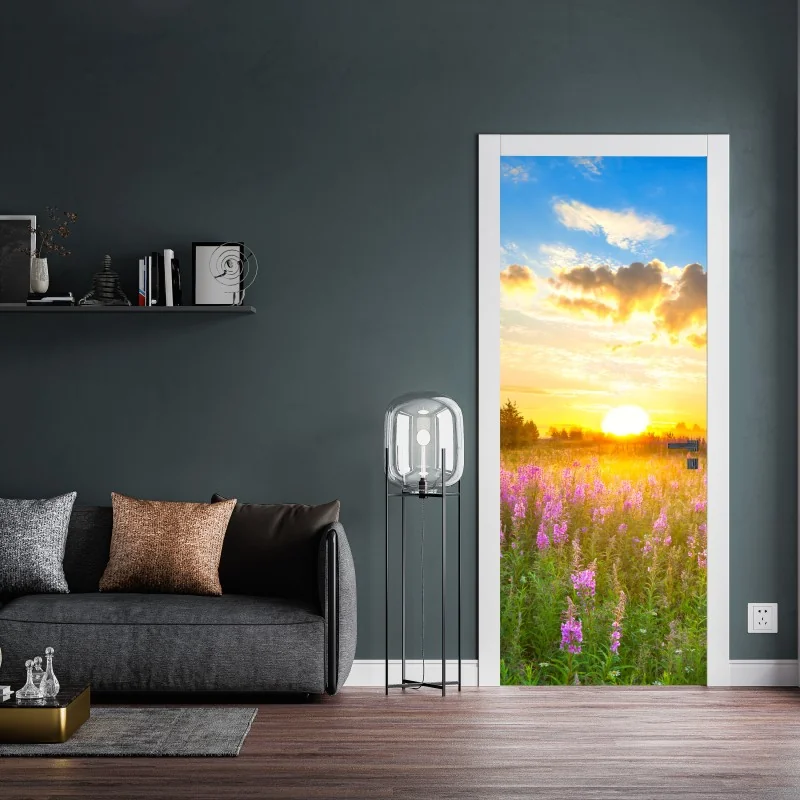 Naklejka na drzwi delikatny niebieski wzór botaniczny – Wallissimo®