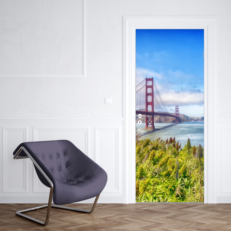 Naklejka na drzwi Golden Gate nad zatoką San Francisco – Wallissimo® Naklejka na drzwi Golden Gate nad zatoką San Francisco – Wallissimo®