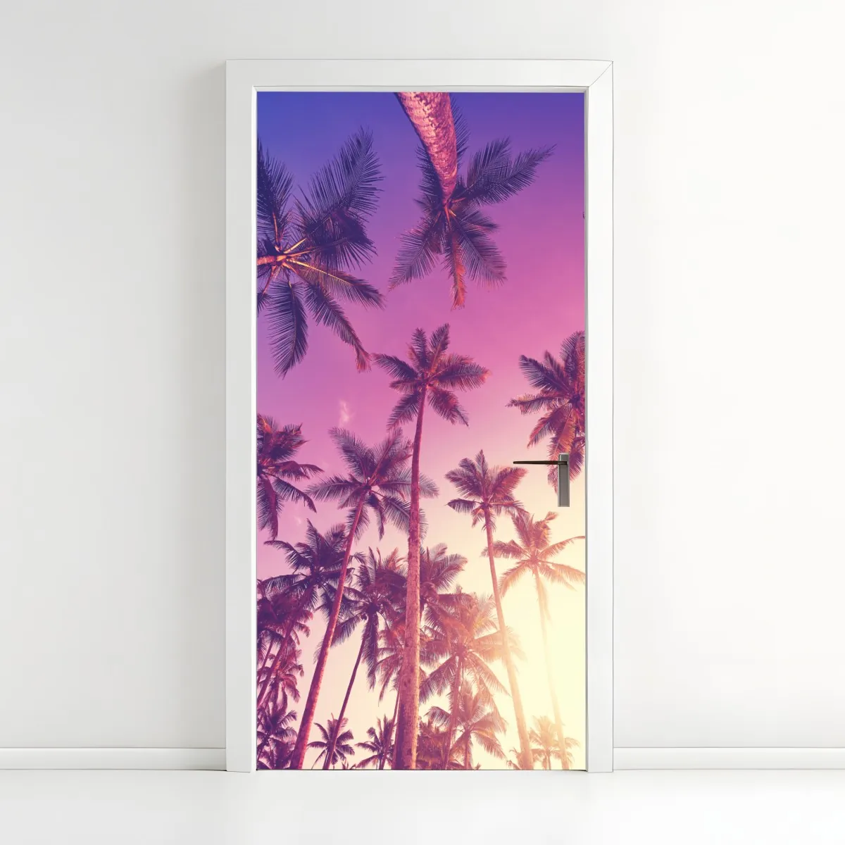 Naklejka na drzwi tropikalne palmy o zachodzie słońca – Wallissimo® Naklejka na drzwi tropikalne palmy o zachodzie słońca – Wallissimo®