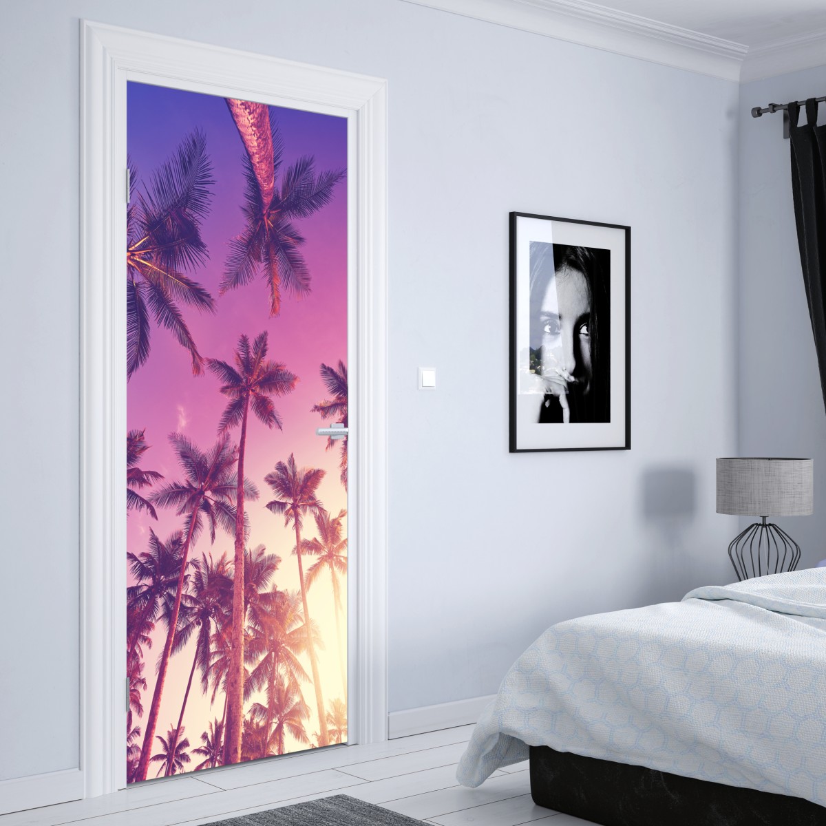 Naklejka na drzwi tropikalne palmy o zachodzie słońca – Wallissimo® Naklejka na drzwi tropikalne palmy o zachodzie słońca – Wallissimo®
