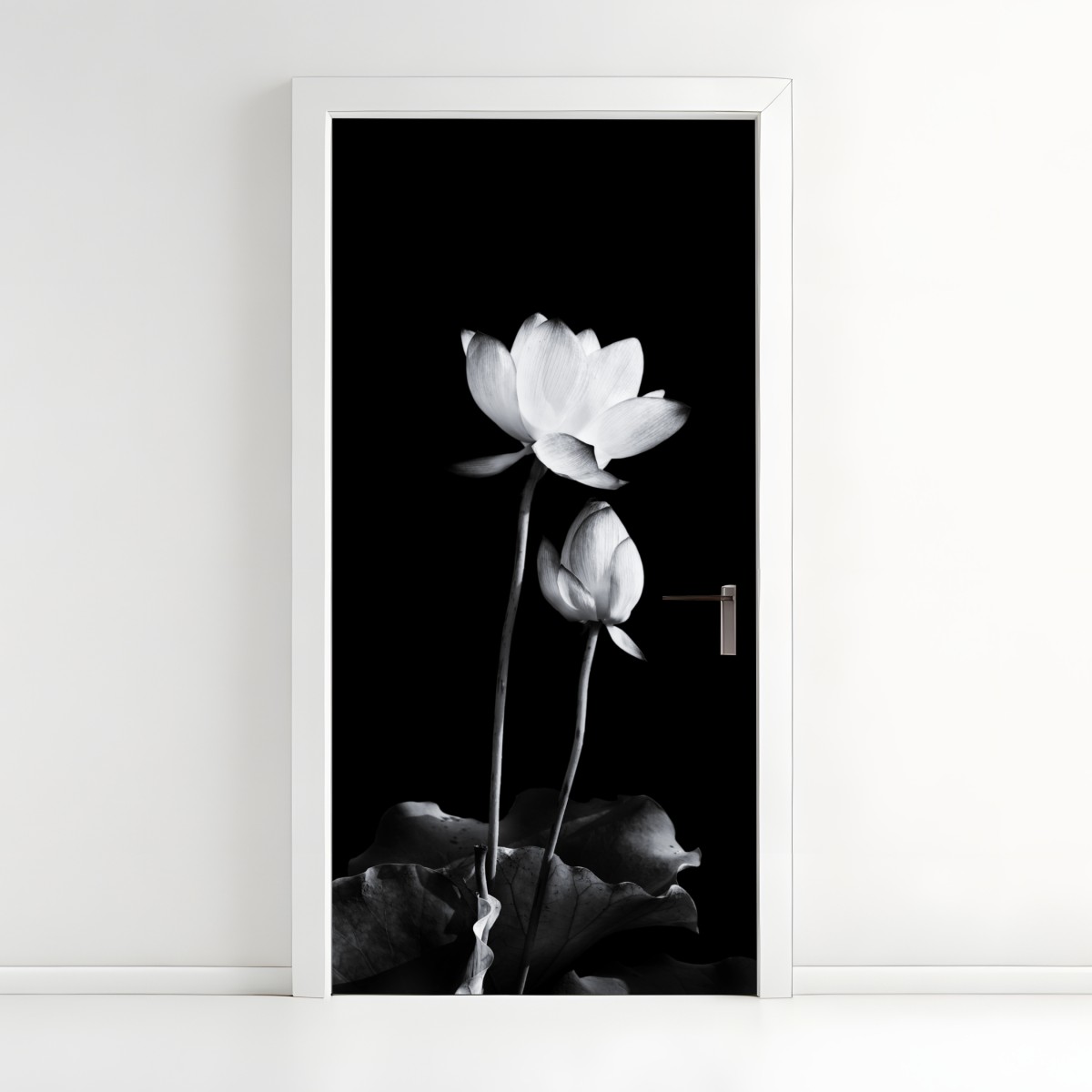 Door sticker white lotus in monochrome – Wallissimo®