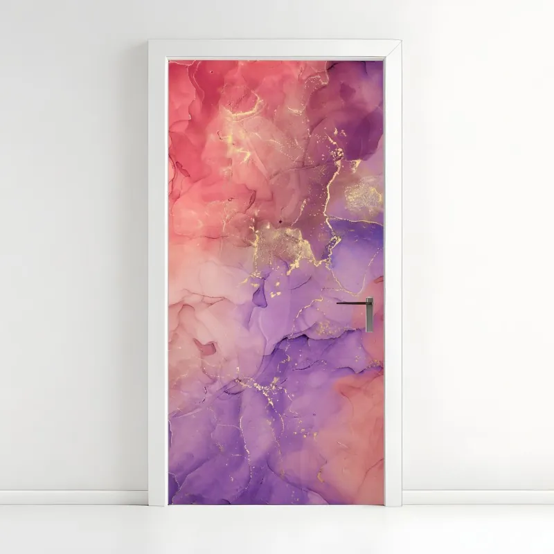 Naklejka na drzwi eteryczna różowo-fioletowa marmurowa grafika