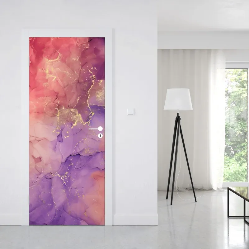 Naklejka na drzwi złoty wzór damaskowy na granatowym tle – Wallissimo®